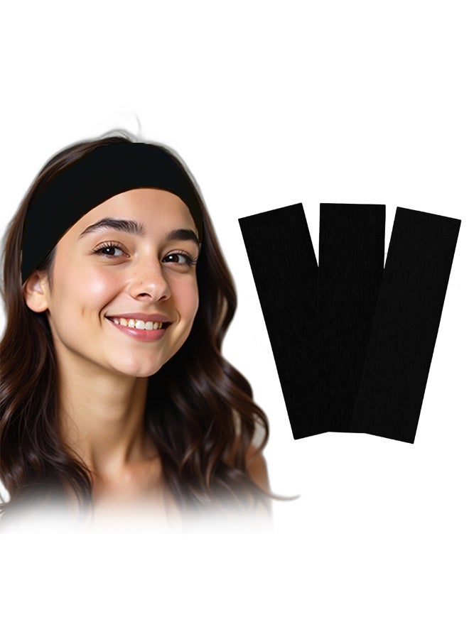 ٣ عصابات رأس رياضية قطنية باللون الأسود – ناعمة وتمتص العرق للنساء والرجال، مثالية للجيم والجري والتنس واليوغا - Image 1